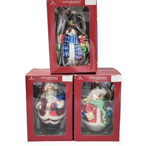 Holiday Time Mercury Glass Christmas Ornaments Lot of 3 Snowmen x2, Santa Claus